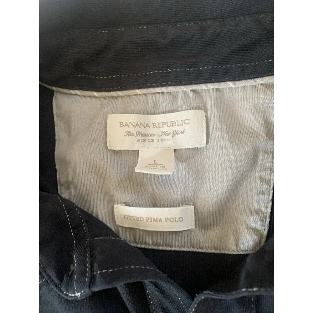 Banana Republic Polo Shirt Men Large‎ Black Fitted Pima Cotton Pocket